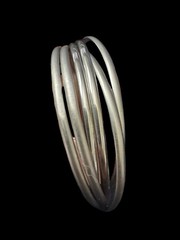 6 Linked (1 Piece) Silver Tone Brushed Shiny 2.75″ Diameter Bangle Bracelets M1