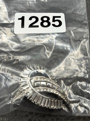 Vintage High End Celestial Crescent Silver Tone Baguette Rhinestone Brooch Pin