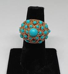 Vintage Crown Trifari Gold Tone Turquoise Dome Adjustable Statement Ring