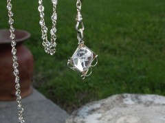 Antique Vintage Sterling Silver open-back faceted Crystal Chain Necklace Fob 63″
