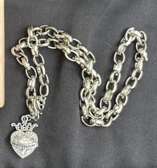 Vtg Y2K Juicy Couture Clear Crystal Crown Heart Pave Chunky Toggle Necklace 20”