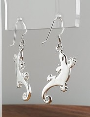VTG 925 Gecko Lizard Earrings 1.5in Drop Sterling Silver 3gtw White MOP Inlay