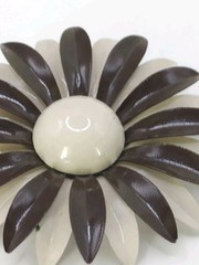 Vintage Enamel Daisy Flower Brooch Cream Brown Mod Mid Century Lg 3 in D