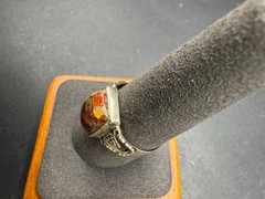 Vintage Sterling Silver 925 Statement Ring Fire Opal Textured Band Size 10