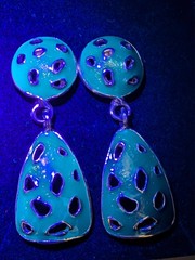 Vintage Edgar Berebi 1980s Gold Tone Amber Resin Enamel Cutout Drop Earrings