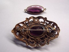 amethyst glass & brass filigree antique brooch pin & pendant