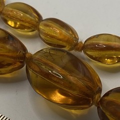 Vintage Amber Brown Glass Beaded Necklace 32 In Oval Graduated Beaded Strand