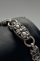 Vintage Sterling Silver Cross Medallion Link Bracelet Fleur-de-lis 7.5″
