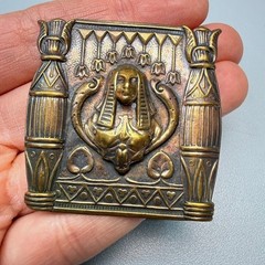 Vintage Egyptian Revival Brooch Art Nouveau Sphinx Goddess Brass Tone