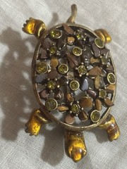 Vintage Turtle Brooch Lot Liz Claiborne LC Rhinestone Figural Pins Antique Brass