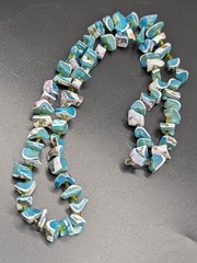 Vintage Teal Dyed Mother of Pearl Large Chip Bead Necklace
