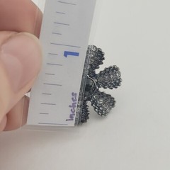 Jeweled Clear And Green Rhinestone On Gun Metal Grey Flower Hat Pin Brooch