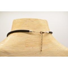 Vintage Collar Necklace Choker Brushed Silver Gold Black Cord Signed 1990s Bin1D