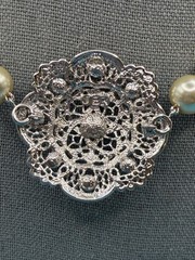 JBK Camrose & Kross Necklace Faux Pearl Rhinestone Filigree Pendant Box COA