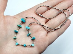 Vintage Liquid Silver Sterling Turquoise Chunk Beaded Southwestern Necklace