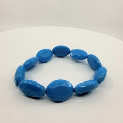 Vintage Chunky Sky Blue Faceted Oval Acrylic Bead Stretch Bracelet