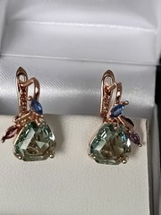 Vintage 1990-s 14 Ct Rolled Gold Light Green Peridot Earrings Hallmarked 585 RG