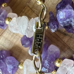 Vintage Hobe Rose Quartz Amethyst Nugget Necklace 28 Inch Gold Tone Bead Spacers