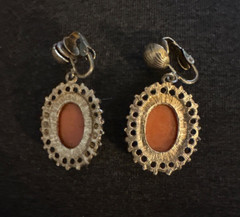 Vintage Cameo clip on Earrings Easter present ivory and coral colored