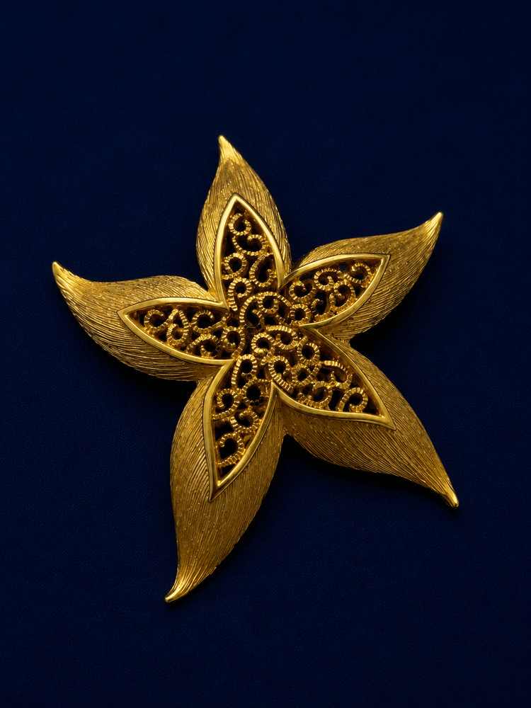 Vintage Oversized Gold Tone Flower Brooch 6″ Statement Filigree Floral Pin