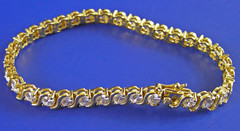 Sterling Silver Gold Wash CZ Signed Han China S Link Tennis Bracelet (Tn)