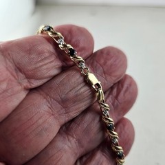 10K Yellow Gold Tennis Bracelet with Blue Topaz 7 inches 5.2g [9031]