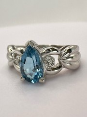 925 Sterling Silver London Blue Topaz and Diamond Vintage Ring Estate Jewelry
