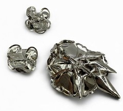 Vintage Metal Flower Brooch Pin W Earrings Clips Set