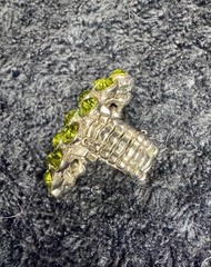 Vintage Silver-Tone Stretch Ring with Lime Green Rhinestones Cocktail Ring