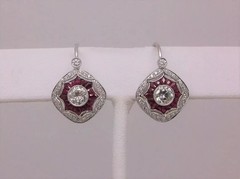 At Deco Style Lab Created Diamond & Ruby Anniversary 14K White Gold FN Earring