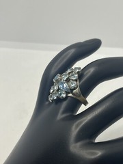 Navette pale blue rhinestone adjustable band cocktail vintage ring silver tone