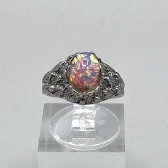 Intricate Czech Glass Rainbow Harlequin Faux Fire Opal Ring Silver-Tone 3.5 Ring