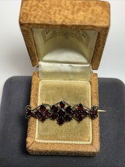 Antique Victorian Flat Top Bohemian Garnet Cluster Bar Brooch