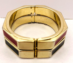 Lot of 2 Vintage Octagon Red and Black Enamel Bangle Bracelets Gold Tone