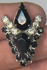 Vintage Black Faceted, Glass/Stone Necklace & Clip-On Earring Set. 1940s-1950s.￼