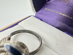 Antique European 800 Silver Adjustable Ring Blue Enamel Sz7 Signed RARE Read