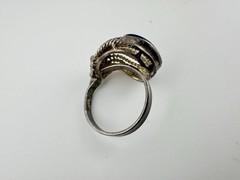 Antique European 800 Silver Adjustable Ring Blue Enamel Sz7 Signed RARE Read