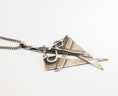 One of a kind signed sterling silver abstract modernist pendant necklace