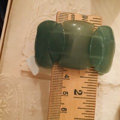 Green Agate Wide Panel Bracelet Stone Stretch Bangle Cuff New Old Stock Vtg NWT