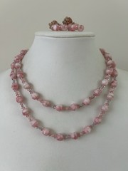 Unsigned Miriam Haskell Pink Art Glass Beaded Necklace Earrings Set 18” READ