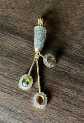 Gold Tone Multicolor Rhinestone Pendant & Screw Back Earrings Jewelry Set