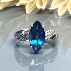 Marquise London Blue Topaz Sterling Silver Gemstone Ring- Size 6