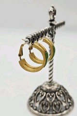 Crown Trifari Hoop Earrings Green inlay Gold tone cut out design Vintage .75 in