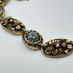 Vintage ART Arthur Pepper Gold Tone Bracelet Filigree Rhinestones Flowers Signed