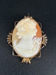 Vintage Shell Cameo Brooch Pendant 12K Gold Filled Lady Portrait Art Deco