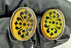 Vintage 925 Sterling Silver Yellow Damask Stud Earrings, 1990’s statement