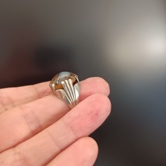Sterling Silver Ring Men’s Vintage Natural Brown Stone Signet Pinky Retro Bold