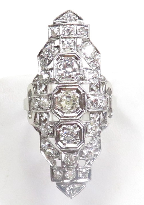 Antique Art Deco Dinner Engagement 1920’s Platinum Ring Size 7.5 UK-O1/2 EGL USA