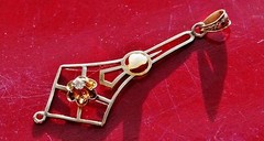 10k rose gold pendant 0.05ct diamond pearl charm 1890’s antique handmade 0.9gr