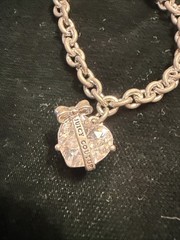 Vintage Bracelet SIGNED JUICY COUTURE Silver tone Chain Crystal Heart Charm 8”